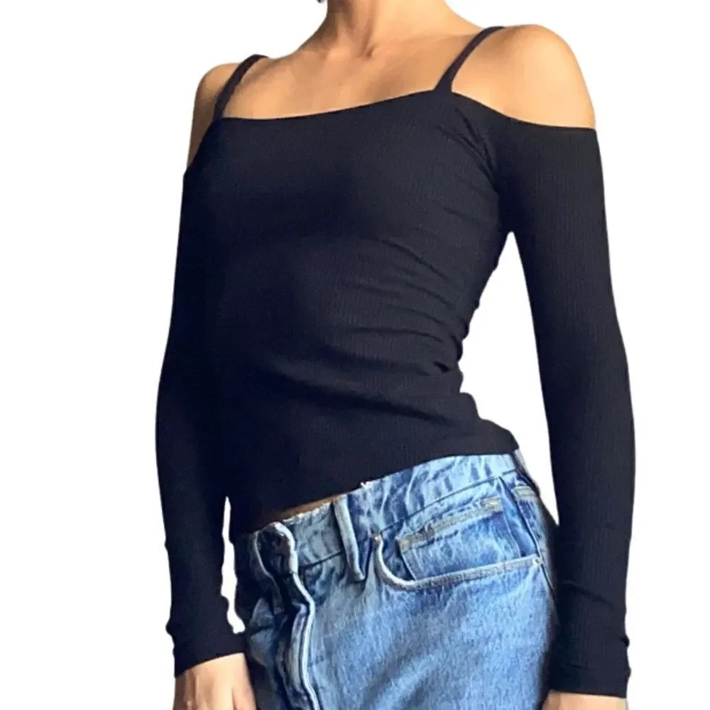 Reformation Black Crop Top Stretch Ribbed Size S
